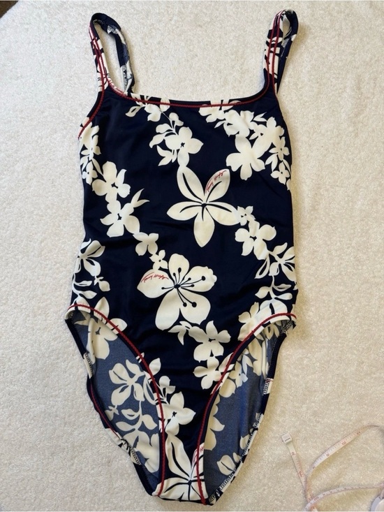 Tommy Hilfiger Other - Vintage 90s Tommy Hilfiger Hibiscus 1 Piece Swimsuit Sz 12 Navy Floral High Cut